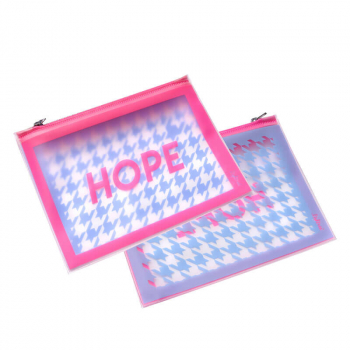 Lightree Pouch Hope, neon pink, Houndstooth pattern blue,zipp closure